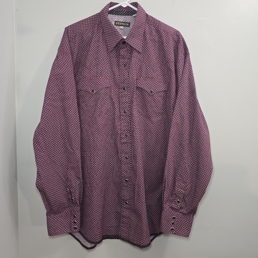Stetson Shirt Mens Size 2XL Pearl Snap Western Cowboy Rodeo Red Black White
